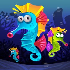 Colorful seahorses underwater