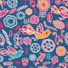 Seamless pattern in vector made of birds and flowers N2
