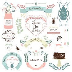 Graphic set in retro style and pastel colors N4