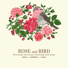 Card with bird roses