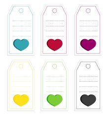 Collection of 6 isolated price tags with big hearts