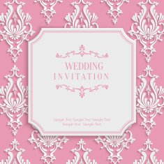 Vector Pink Vintage Invitation Card with 3d Floral Damask Pattern N2