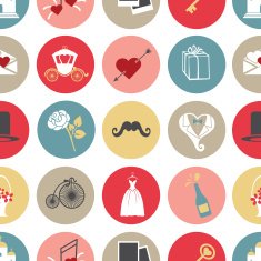 Cute flat wedding icons in modern seamless pattern N2