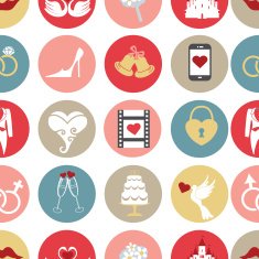 Cute flat wedding icons in seamless pattern N2