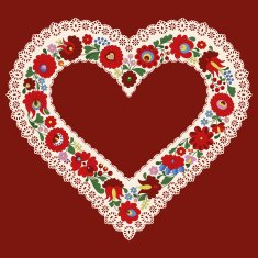 Hungarian embroidery heart frame ribbon with lace edge N2