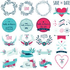 Romantic hand drawn collection of laurels wreaths and floral elements N35
