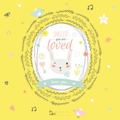 Lovely card with greeting wish and cute bunny in a