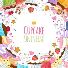 Sweet cupcakes background Colorful illustration N3