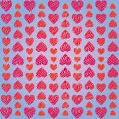 Abstract ornament from hearts arranged vertically on blue background