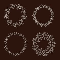 Collection of handdrawn wreaths on dark N2