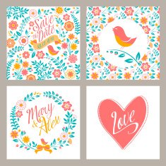 Wedding set of invitation cards with flowers and hearts Ukrainian N2