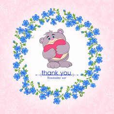 Vintage card with Teddy-bear floral circle and text