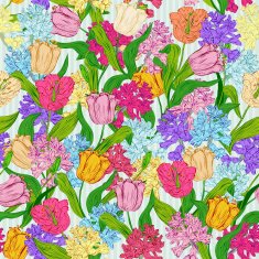 Retro Seamless pattern with tulips and hyacinths