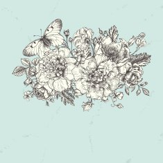 Card with a bouquet of flowers and butterfly N3
