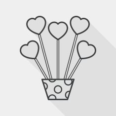 heart flower flat icon with long shadow line