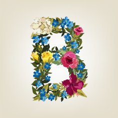 B letter Flower capital alphabet Colorful font Uppercase N2