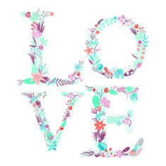 Love Word of flowers Vector lettering stylish text