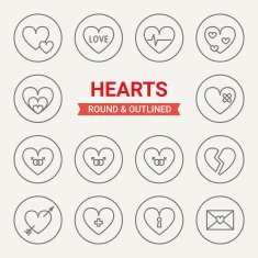 Set of round and outlined hearts icons