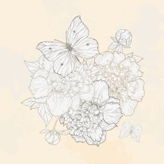 Illustration with peony and butterfly N2