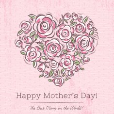 Pink card with heart of spring flowers for Mother's Da