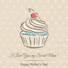 Mothers Day card with cupcake and wishes text vector