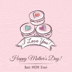 Pink Mother's Day card with macaroni ribbon and wishes text