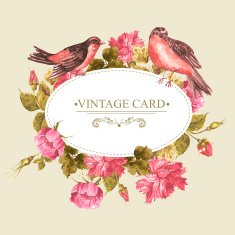 Floral Bouquet with Roses and Bird Vintage Card N4