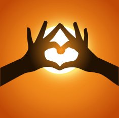 Hands in a shape of heart sunlight vector