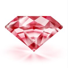 Realistic transparent ruby on white background with reflection N2