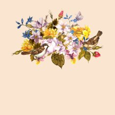 Spring Floral Retro Card with Sparrows N2