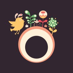 Colorful banner with bird and flowers on dark background N2