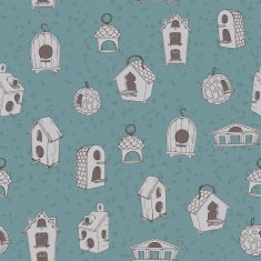Sketched birdhouses on a blue background