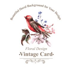 Vintage Floral Card with Bird on Branch N2