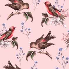 Vintage Floral Seamless Background with Birds N2