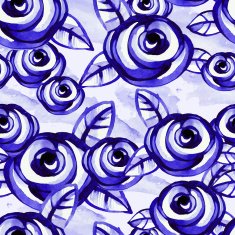 Watercolor hand drawn pattern with blue roses