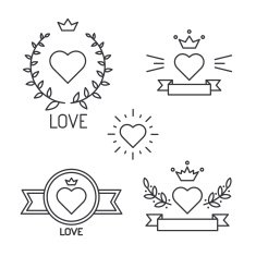 Set of lined hearts and elements in tattoo style N2