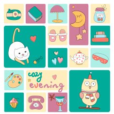 Cozy evening icons