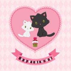 Valentine's Day greeting card Black and white kittens in love