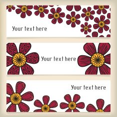 Banners with doodling flowers in tattoo style