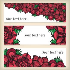 Banners with doodling flowers like roses in tattoo style N2