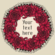 Round floral wreath like bouquet of flowers in tattoo style
