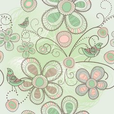 seamless floral background with birds