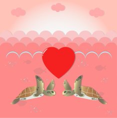 Happy Valentine's Day greeting Card with Cute sea turtles