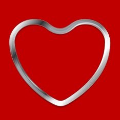 Metal heart on red background