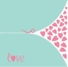 Cutting pink scissors and hearts Love card
