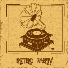 Invitation to retro party with gramophone N2