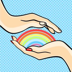 Couple holding a rainbow