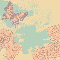 Floral card with roses and butterfly