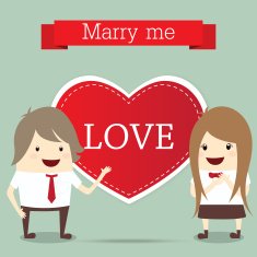 business man and woman with red heart married wedding invitation