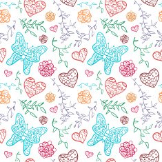 Floral seamless pattern with flowers hearts and butterfly N4